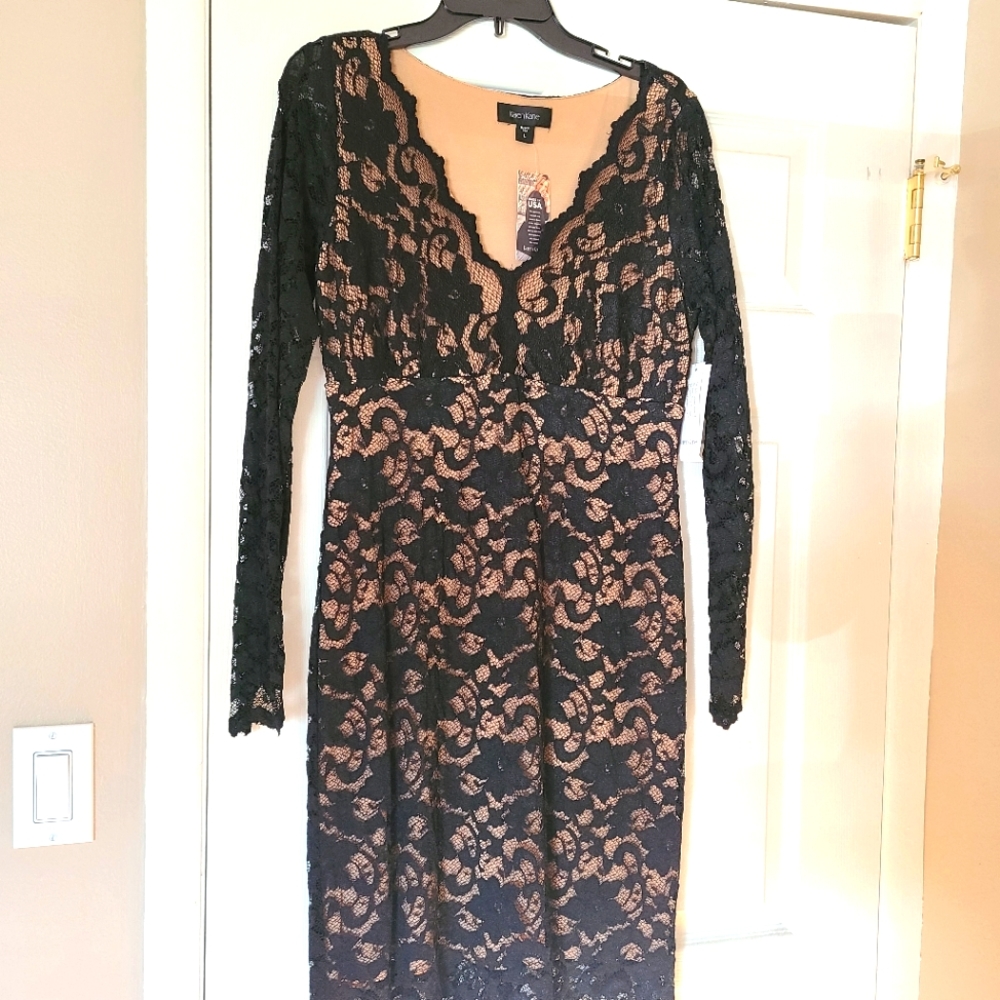 Karen Kane Black and Nude Lace Cocktail dress